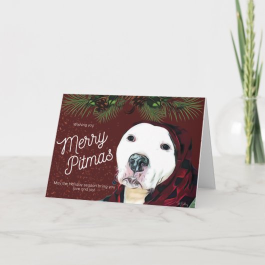 Pit Bull Christmas "Merry Pitmas"  Greeting Card カード (正面)