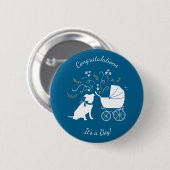 Pit Bull Dog Baby Shower Blue Boy Pitbull 缶バッジ (正面&裏面)