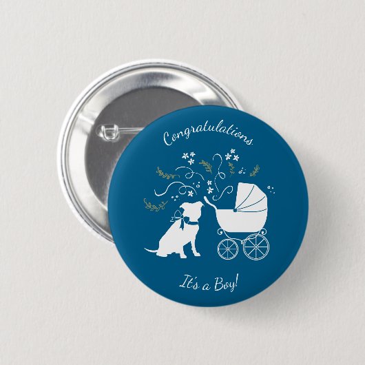Pit Bull Dog Baby Shower Blue Boy Pitbull 缶バッジ (正面&裏面)