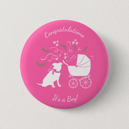 Pit Bull Dog Baby Shower Pink Girl Pitbull 缶バッジ (正面)