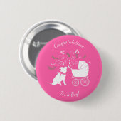 Pit Bull Dog Baby Shower Pink Girl Pitbull 缶バッジ (正面&裏面)