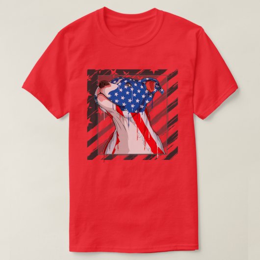 Pit bull dog head with USA pattern for 4th of Jul Tシャツ (デザイン正面)