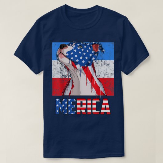 Pit Bull Dog Patriotic USA 4th of July American Fl Tシャツ (デザイン正面)