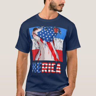 Pit Bull Dog Patriotic USA 4th of July American Fl Tシャツ