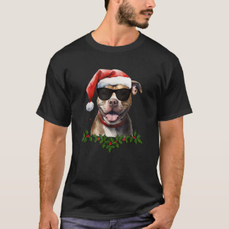 Pit Bull Dog Watercolor Painting Art Pitty Christm Tシャツ