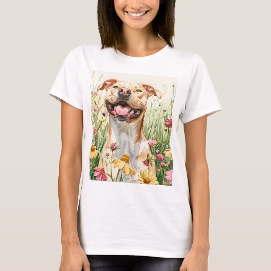Pit Bull Mom Tee – 水彩画 Tシャツ (正面)