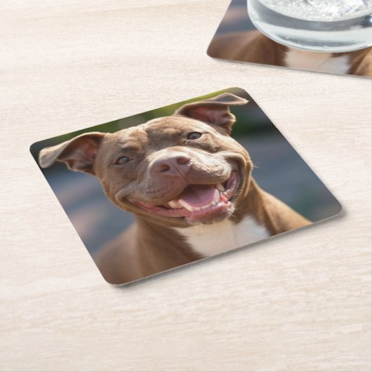 Pit Bull Photoを追加カスタマイズ スクエアペーパーコースター (アングル)