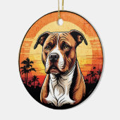 Pit Bull Retro Sunset Dog Lover セラミックオーナメント (左)