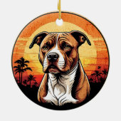 Pit Bull Retro Sunset Dog Lover セラミックオーナメント (裏面)