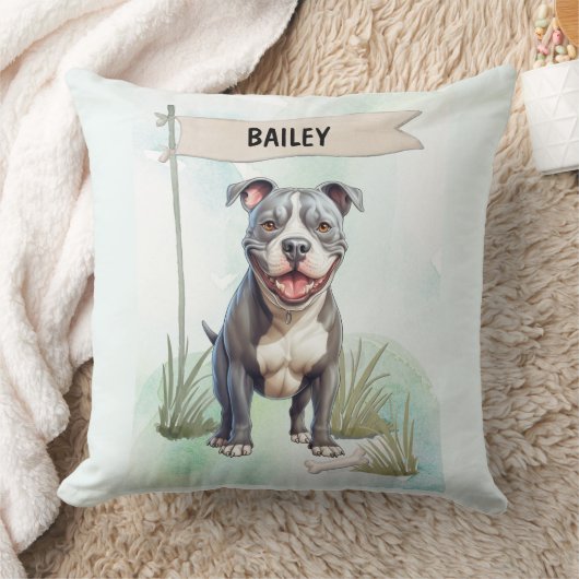 Pit Bull Terrier Watercolor Personalized Dog クッション (ブランケット)