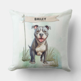 Pit Bull Terrier Watercolor Personalized Dog クッション