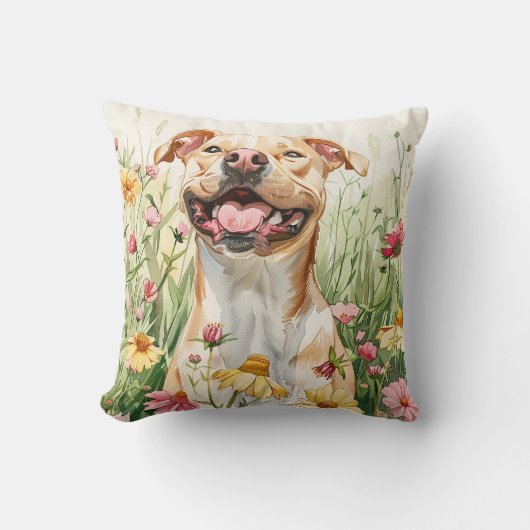 Pit Bull Throw Pillow – Watercolor クッション (正面)