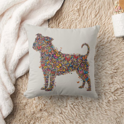 Pitbull Butterfly Silhouette Bully Dog Lover Bone クッション (ブランケット)