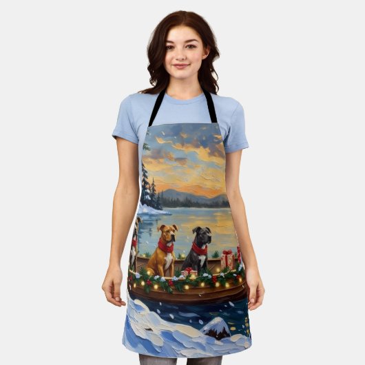 Pitbull Christmas Boat Holiday エプロン (着用した状態)