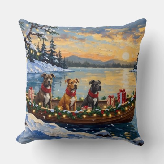 Pitbull Christmas Boat Holiday クッション (正面)