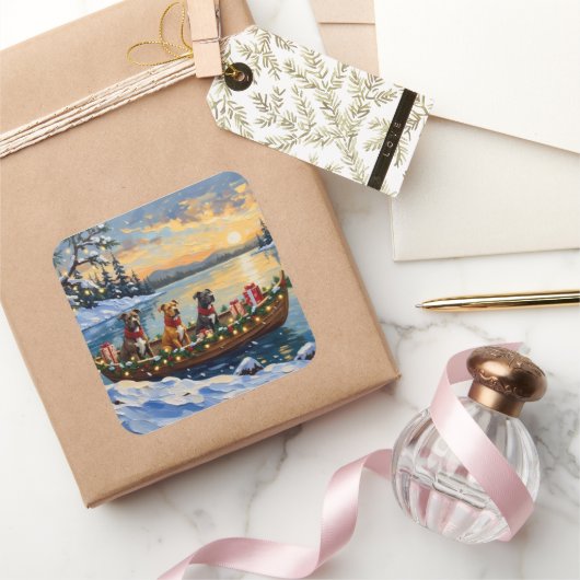 Pitbull Christmas Boat Holiday スクエアシール (ギフト)