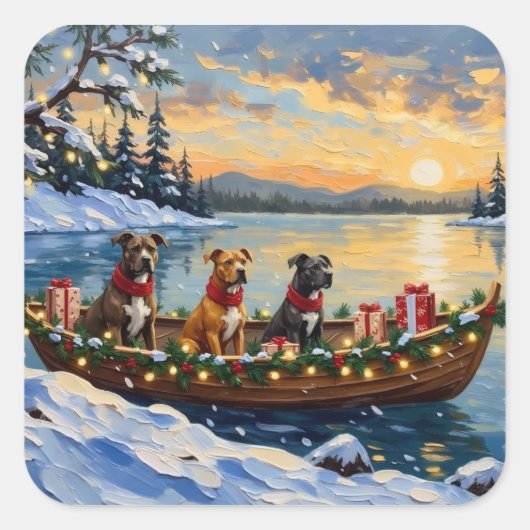 Pitbull Christmas Boat Holiday スクエアシール (正面)