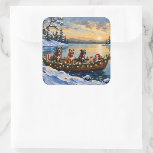 Pitbull Christmas Boat Holiday スクエアシール (バッグ)