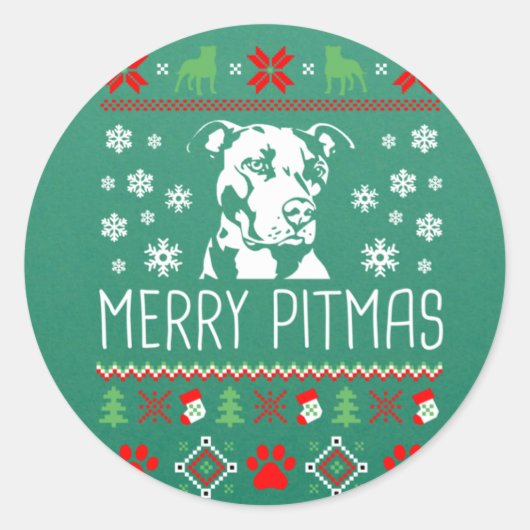 Pitbull Christmas Lovers Merry Pitmas Ugly Christm ラウンドシール (正面)