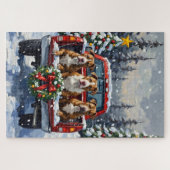 Pitbull Christmas Red Truck Holiday ジグソーパズル (横)