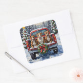 Pitbull Christmas Red Truck Holiday スクエアシール (封筒)