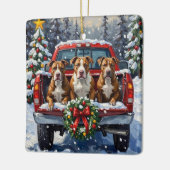 Pitbull Christmas Red Truck Holiday セラミックオーナメント (左)