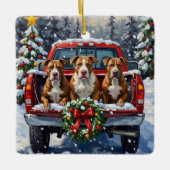 Pitbull Christmas Red Truck Holiday セラミックオーナメント (正面)
