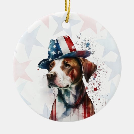 Pitbull Dog, 4th of july Personalized セラミックオーナメント (正面)