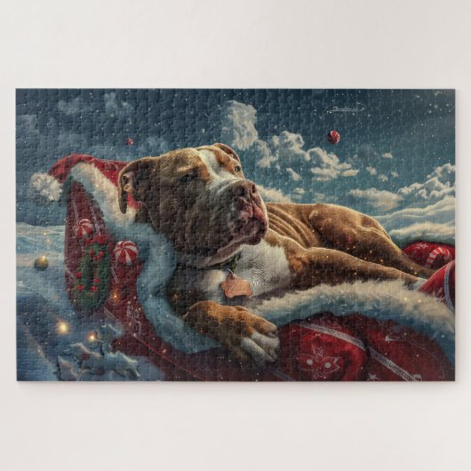 Pitbull Dog Christmas Festive ジグソーパズル (横)