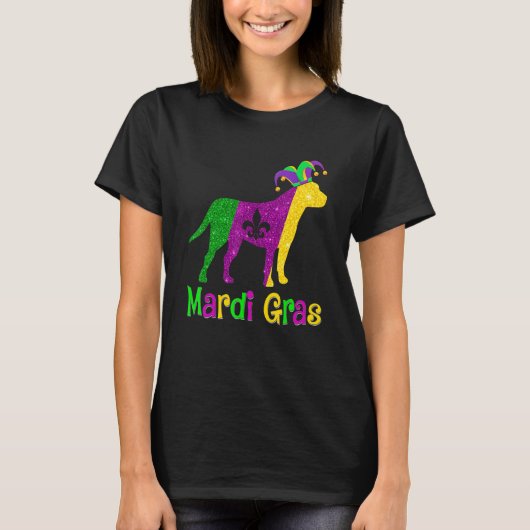 Pitbull Dog Lover Mardi Gras Carnival Jester Tシャツ (正面)