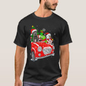 Pitbull Dog Santa Hat Red Car Christmas Tシャツ (正面)