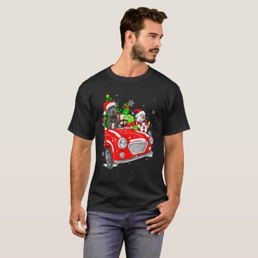 Pitbull Dog Santa Hat Red Car Christmas Tシャツ (正面フル)