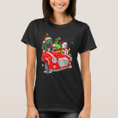 Pitbull Dog Santa Hat Red Car Christmas Tシャツ (正面)
