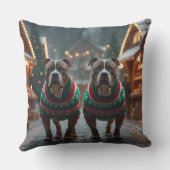 Pitbull Dogs Christmas Snow Holiday クッション (裏面)