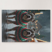 Pitbull Dogs Christmas Snow Holiday ジグソーパズル (横)