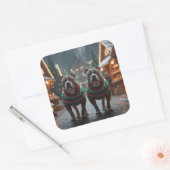 Pitbull Dogs Christmas Snow Holiday スクエアシール (封筒)