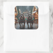 Pitbull Dogs Christmas Snow Holiday スクエアシール (バッグ)