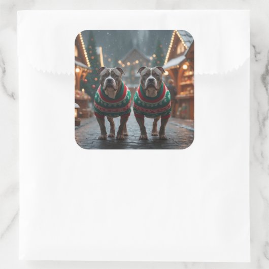 Pitbull Dogs Christmas Snow Holiday スクエアシール (バッグ)