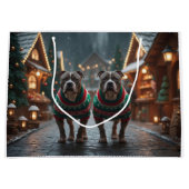 Pitbull Dogs Christmas Snow Holiday ラージペーパーバッグ (正面)