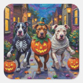 Pitbull Dogs Trick-or-Treating  Halloween Costumes スクエアシール (正面)