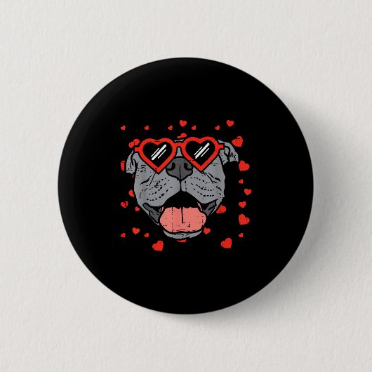 Pitbull Face Heart Gles Valentines Day Pet Dog Lov 缶バッジ (正面)