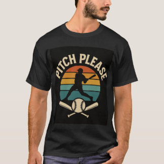 Pitch Please 野球 - レトロサンセット、バッターのシルエット Tシャツ