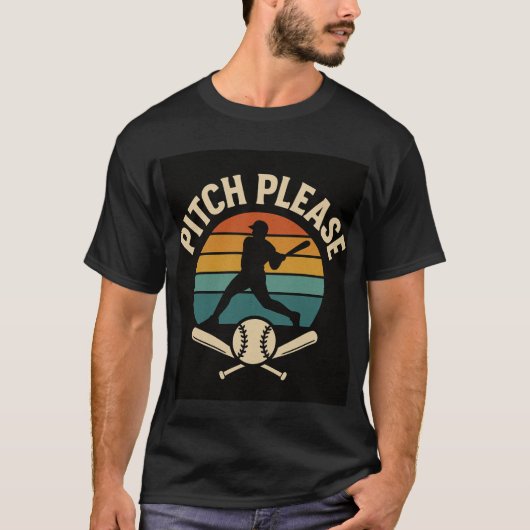 Pitch Please Baseball — Retro Sunset, Batter Silho Tシャツ (正面)