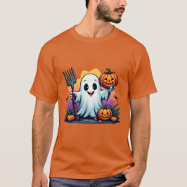 PitchforkとPumpkins Halloweで愛らしい幽霊 Tシャツ