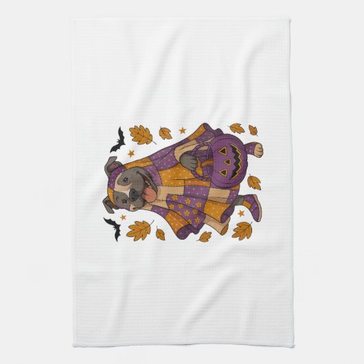 Pitpull Dog Ghost Halloween キッチンタオル (縦)