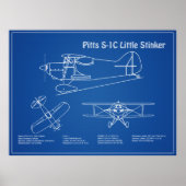Pitts S-1C – 飛行機の設計図の計画AD ポスター (正面)