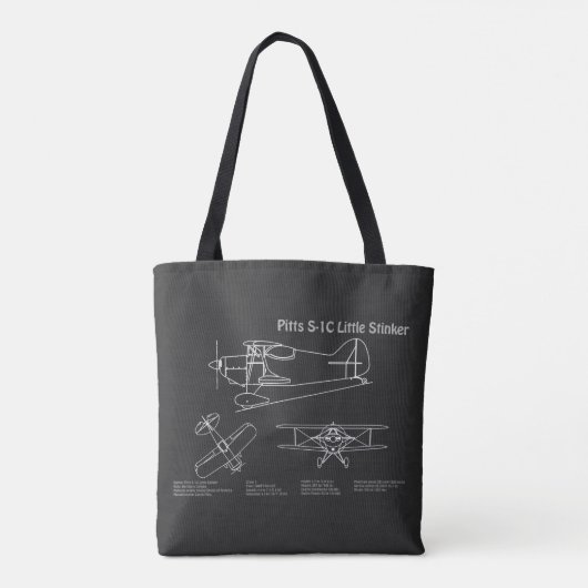 Pitts S-1C – 飛行機の設計図の計画PD トートバッグ (裏面)