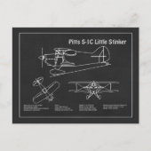 Pitts S-1C – 飛行機の設計図の計画PD ポストカード (正面)
