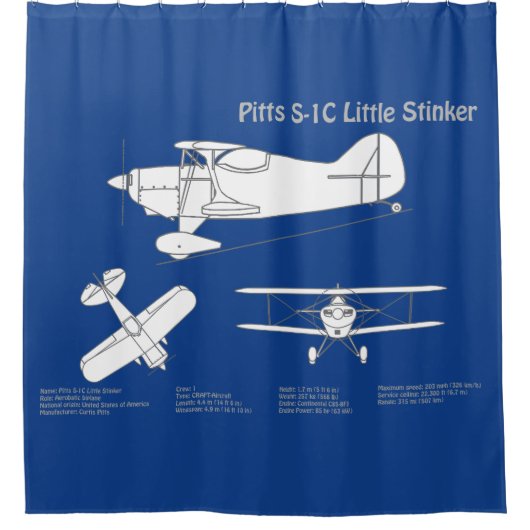 Pitts S-1C – 飛行機の設計図プランABD シャワーカーテン (正面)