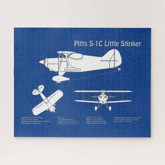 Pitts S-1C – 飛行機の設計図プランABD ジグソーパズル (横)